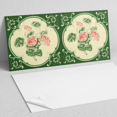 Rectangular bathroom wall panel Floral motif with green leaves