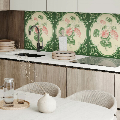 Rectangular bathroom wall panel Floral motif with green leaves