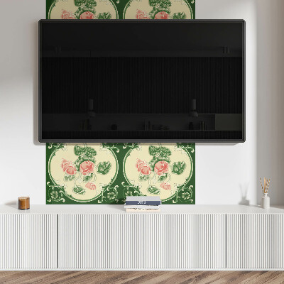 Rectangular bathroom wall panel Floral motif with green leaves