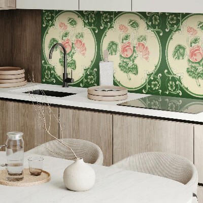 Rectangular bathroom wall panel Floral motif with green leaves