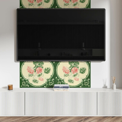 Rectangular bathroom wall panel Floral motif with green leaves