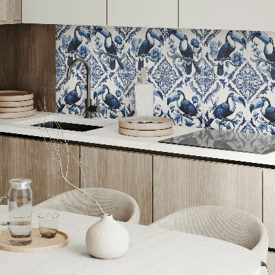 Rectangular wall panel Toucan on decorative tiles