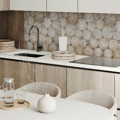 Wall paneling Wooden rings in an artistic arrangement