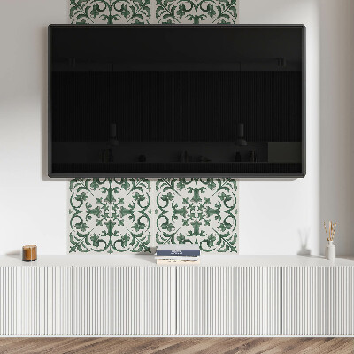 Pvc wall panel square Green pattern with floral accents
