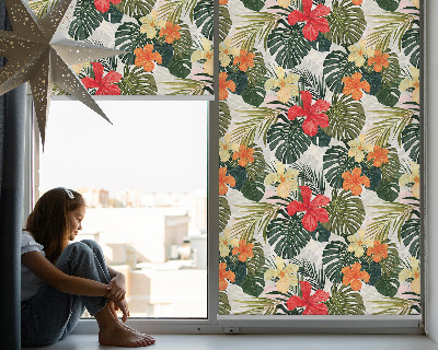 Roller blind for window Tropical flowers and leaves