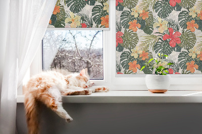Roller blind for window Tropical flowers and leaves