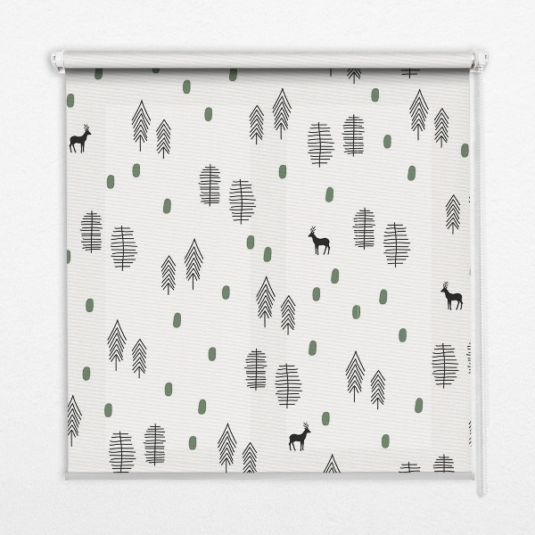 Roller blind Drawed trees and deer