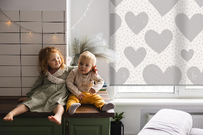 Roller blind for window Gray hearts