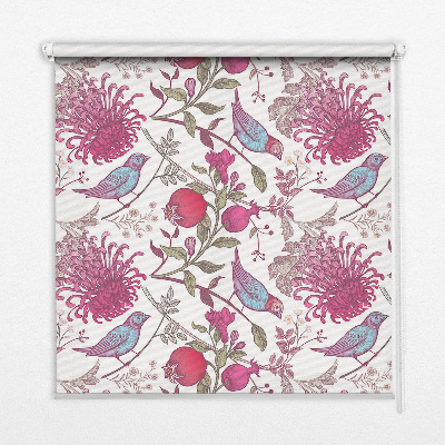 Roller blind for window Colorful birds among flowers