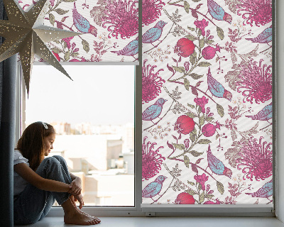 Roller blind for window Colorful birds among flowers