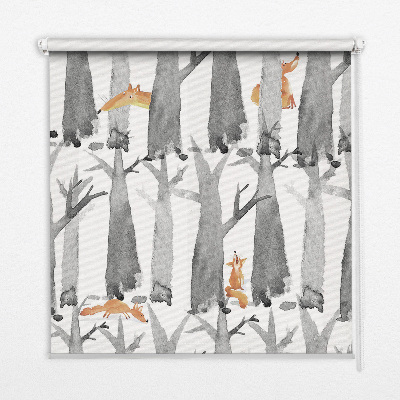 Roller blind Gray trees red foxes