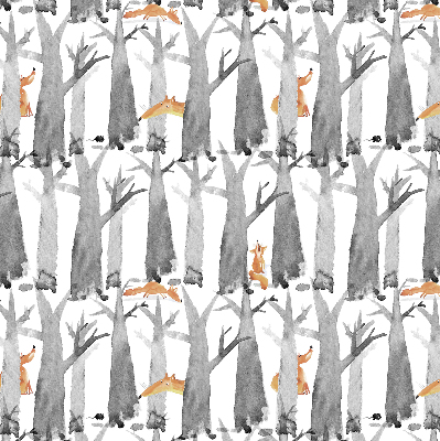 Roller blind Gray trees red foxes