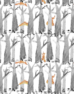 Roller blind Gray trees red foxes