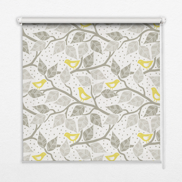 Roller blind for window Yellow birds on gray branches