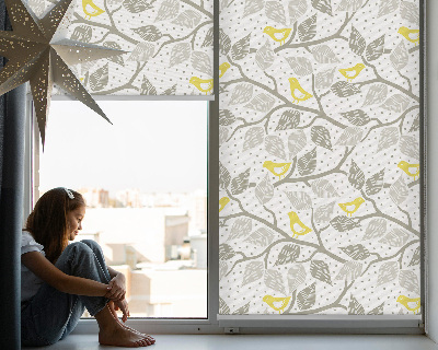 Roller blind for window Yellow birds on gray branches