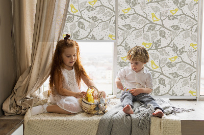 Roller blind for window Yellow birds on gray branches