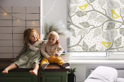 Roller blind for window Yellow birds on gray branches