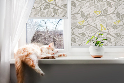 Roller blind for window Yellow birds on gray branches