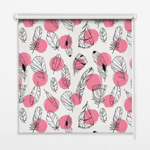 Kitchen roller blind Feathers and pink dots