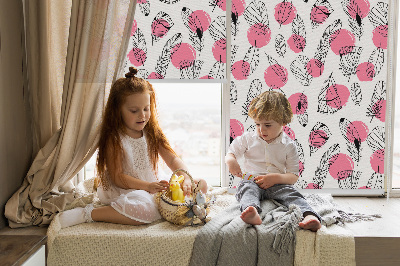 Kitchen roller blind Feathers and pink dots