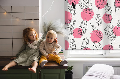 Kitchen roller blind Feathers and pink dots