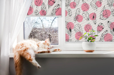 Kitchen roller blind Feathers and pink dots