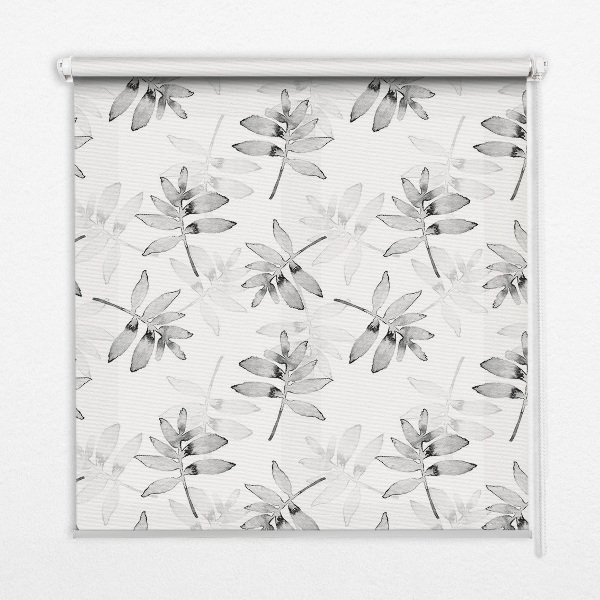 Roller blind for window Gray sketched leaves