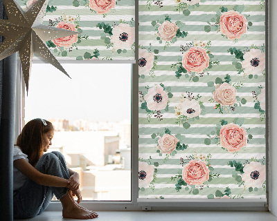 Roller blind for window Roses on green horizontal stripes