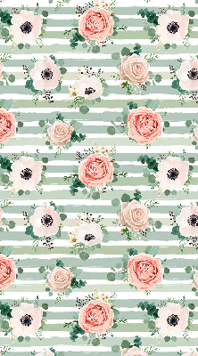 Roller blind for window Roses on green horizontal stripes