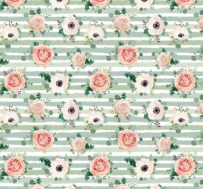 Roller blind for window Roses on green horizontal stripes