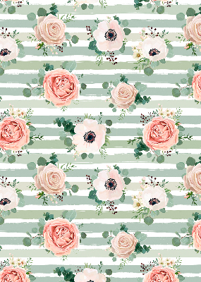 Roller blind for window Roses on green horizontal stripes