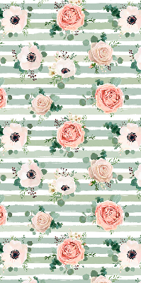 Roller blind for window Roses on green horizontal stripes