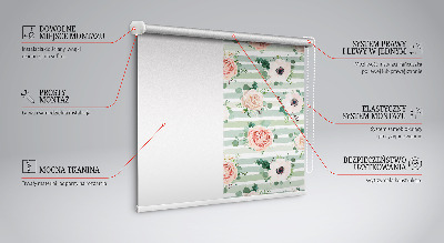 Roller blind for window Roses on green horizontal stripes