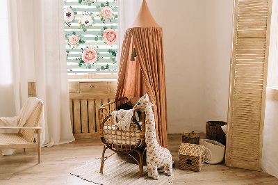 Roller blind for window Roses on green horizontal stripes