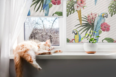 Window blind Parrot on flowers