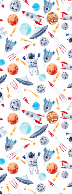 Kitchen roller blind Rockets cosmonauts planets and ufo