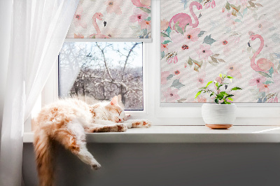 Roller blind for window Flamingo among flowers