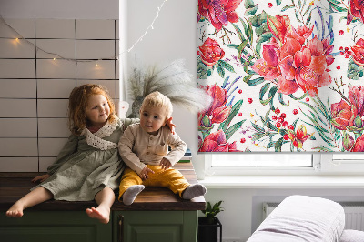 Kitchen roller blind Red flowers