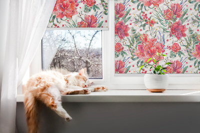 Kitchen roller blind Red flowers