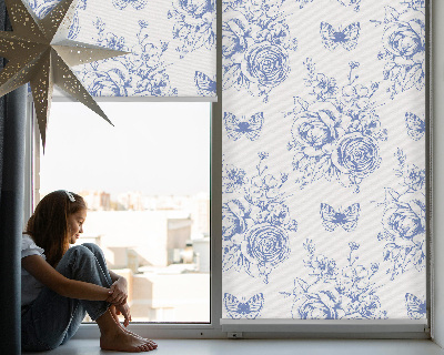 Roller blind Blue flowers and butterflies