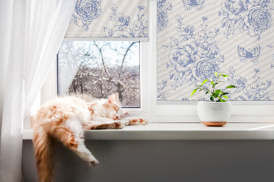 Roller blind Blue flowers and butterflies