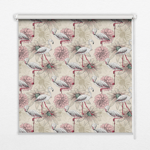 Roller blind for window White flamingos