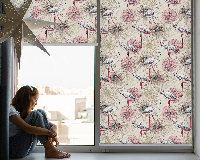 Roller blind for window White flamingos