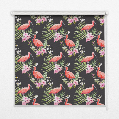 Roller blind for window Flamingo on plants