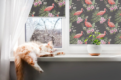 Roller blind for window Flamingo on plants