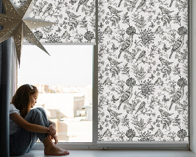 Roller blind for window Drawed birds and plants