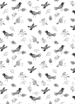 Kitchen roller blind Drawed birds and leaves