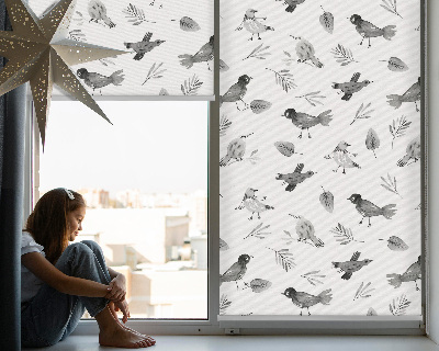 Kitchen roller blind Drawed birds and leaves