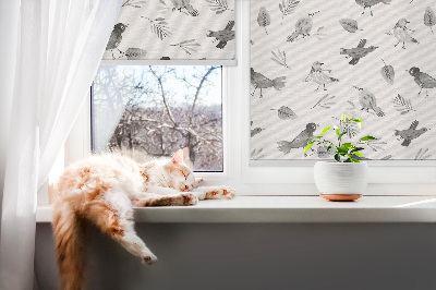 Kitchen roller blind Drawed birds and leaves