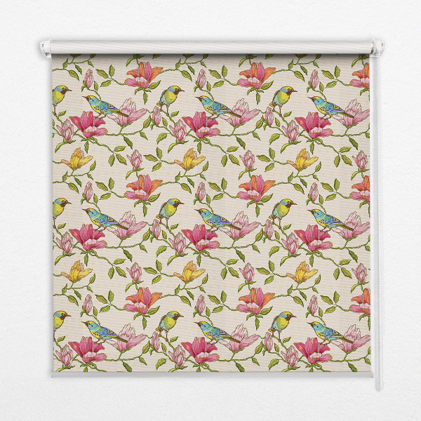 Roller blind for window Birds on flowers